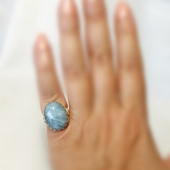 Aquamarine ring size 6 in Sterling Silver 🆕 - Picture 7 of 9